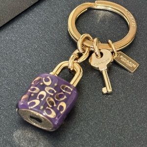 Coach Purple Lock and Key Key Ring/Bag Charm